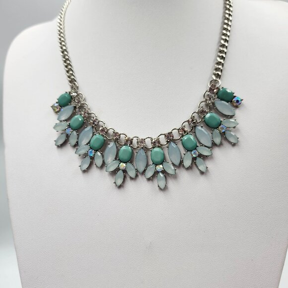 Pale Green, Teal and Rhinestone Necklace - Picture 3 of 8